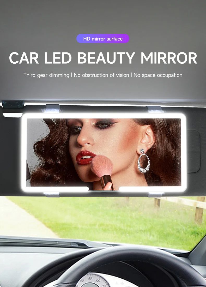 HD Mirror Car LEDMakeup Mirror Three Gear Adjustment Sun Visor Plate Interior RearMirror Dimmable Touchscreen Auto Vanity Mirror