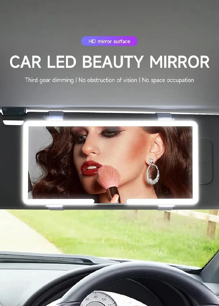 HD Mirror Car LEDMakeup Mirror Three Gear Adjustment Sun Visor Plate Interior RearMirror Dimmable Touchscreen Auto Vanity Mirror
