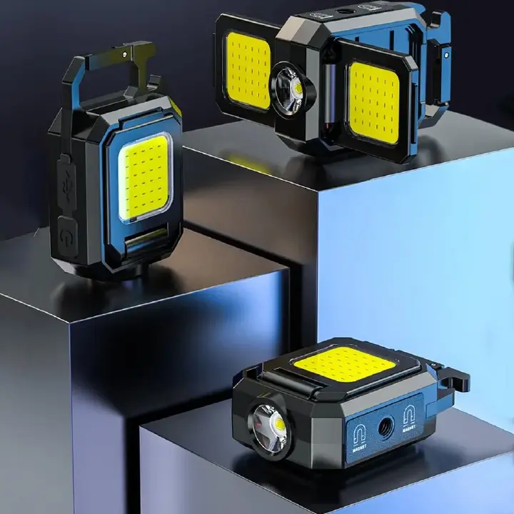 Mini Flashlight Keychain Light COB Work Light USB Rechargeable Lamp with 90° Foldable Side Lights Super Bright Portable Lanterns