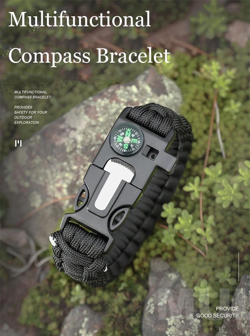 Outdoor Multi-function Paracord Survival Bracelet Men Women Camping Adventure Emergency Rescue Survival Rope Multi-function Survival Bracelet With Knife Compass Fire Starter Parachute Rope Wh Bracelet