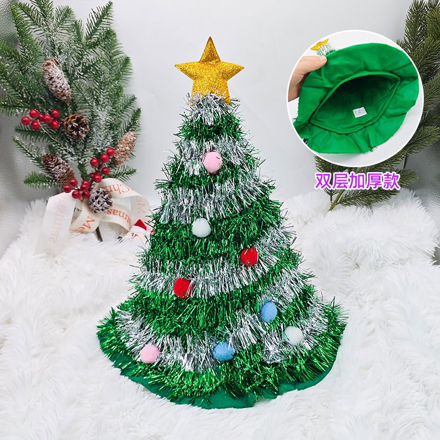 New Creative Christmas Hat Shiny Tinsel Colorful Poms Christmas Themed Hats Clothing Party Role-Playing Home Holiday Party Decor