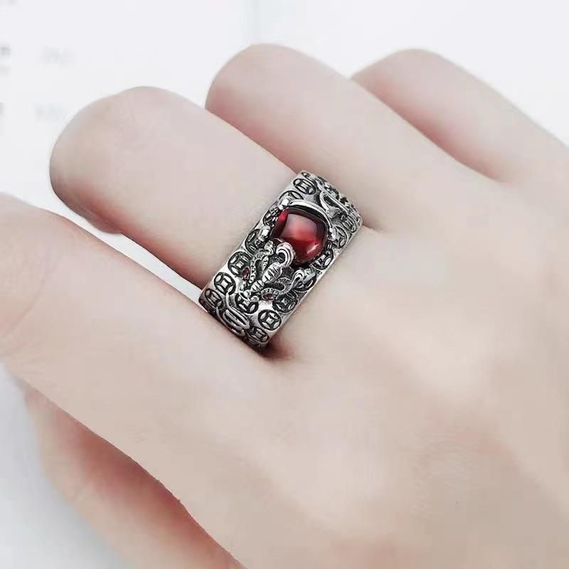 Chinese Feng Shui Pixiu Ring Silver Plated Copper Coins Adjustable Rings for Women Men Amulet Wealth Lucky Jewelry Birthday Gift