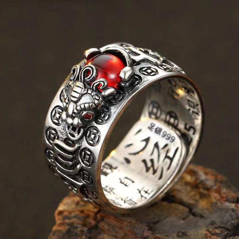 Chinese Feng Shui Pixiu Ring Silver Plated Copper Coins Adjustable Rings for Women Men Amulet Wealth Lucky Jewelry Birthday Gift