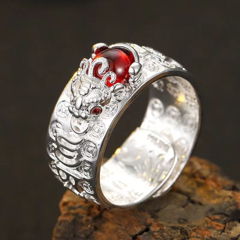 Chinese Feng Shui Pixiu Ring Silver Plated Copper Coins Adjustable Rings for Women Men Amulet Wealth Lucky Jewelry Birthday Gift