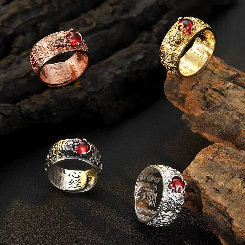 Chinese Feng Shui Pixiu Ring Silver Plated Copper Coins Adjustable Rings for Women Men Amulet Wealth Lucky Jewelry Birthday Gift