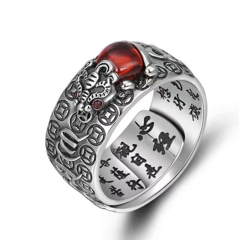 Chinese Feng Shui Pixiu Ring Silver Plated Copper Coins Adjustable Rings for Women Men Amulet Wealth Lucky Jewelry Birthday Gift