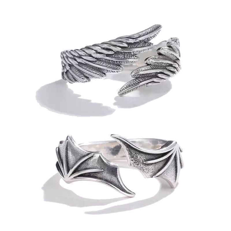 Anime Angel Demon Couple Rings for Women Men Fashion Animal Adjustable Open Ring Promise Matching Couple Ring Party Gifts