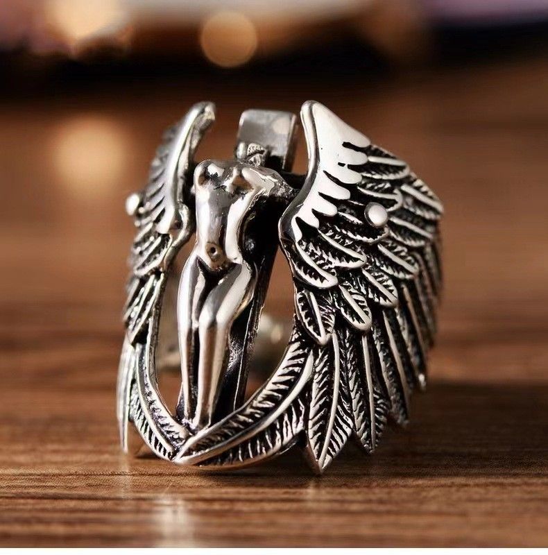 Anime Angel Demon Couple Rings for Women Men Fashion Animal Adjustable Open Ring Promise Matching Couple Ring Party Gifts