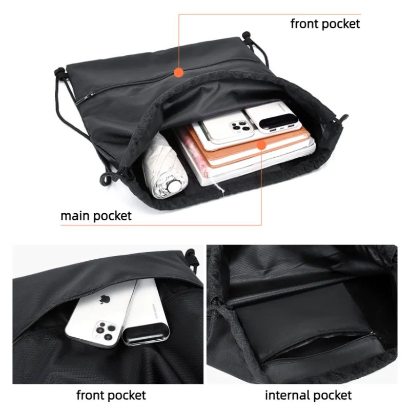 Lightweight Drawstring Backpack for Men and Women Sports Fitness Backpack Outdoor Leisure Backpack Zipper Bag