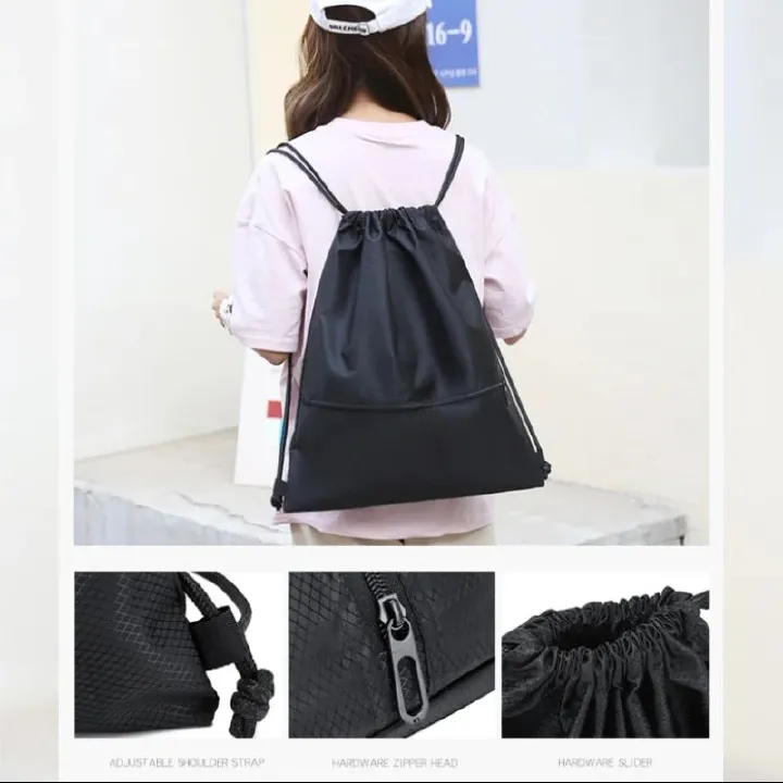 Lightweight Drawstring Backpack for Men and Women Sports Fitness Backpack Outdoor Leisure Backpack Zipper Bag