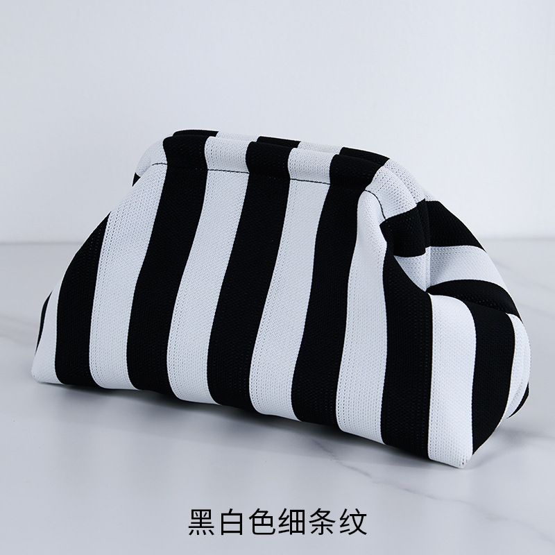 New 2024 Knit Tote Bag Striped Cloud Large Capacity Everyday Color Block Clip on Bag Cross Border Hit Bags for Women
