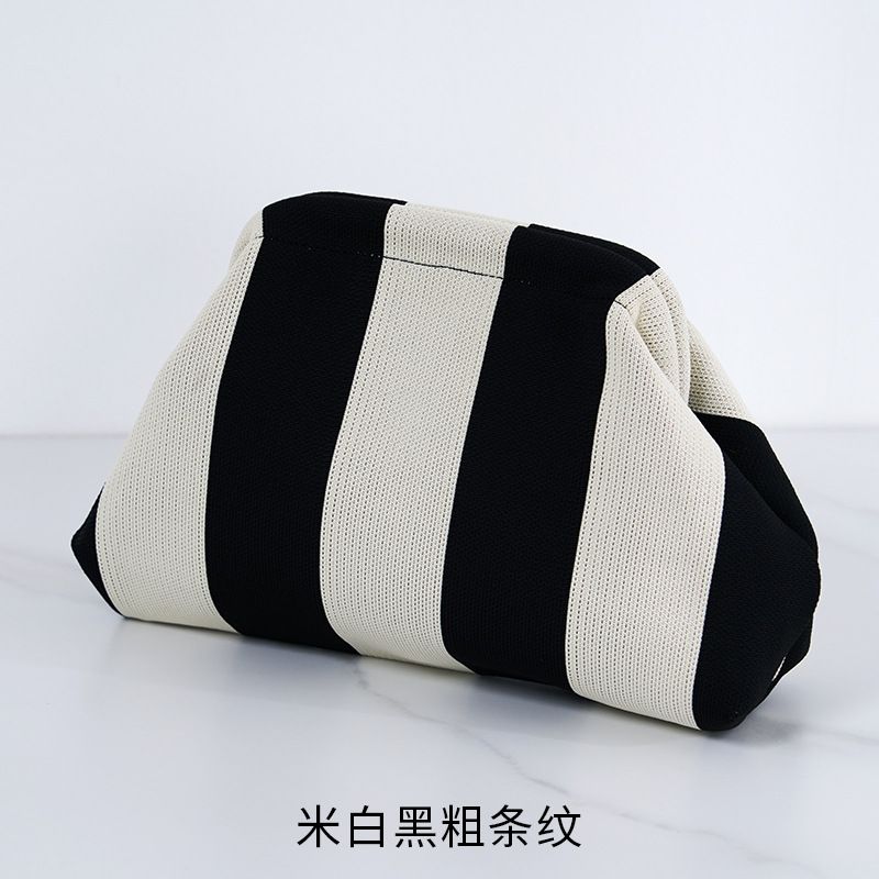 New 2024 Knit Tote Bag Striped Cloud Large Capacity Everyday Color Block Clip on Bag Cross Border Hit Bags for Women