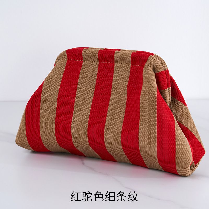 New 2024 Knit Tote Bag Striped Cloud Large Capacity Everyday Color Block Clip on Bag Cross Border Hit Bags for Women
