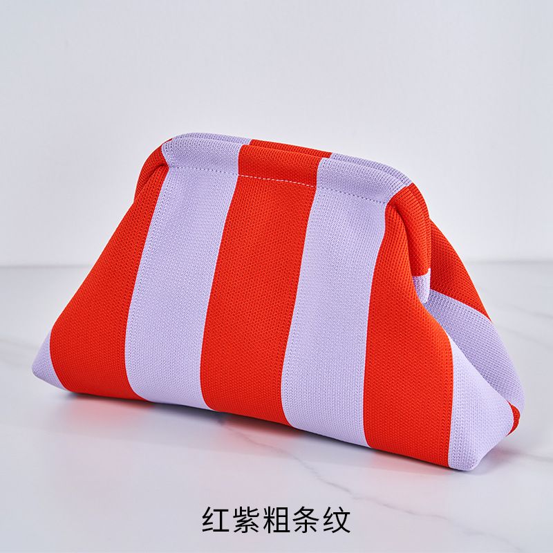 New 2024 Knit Tote Bag Striped Cloud Large Capacity Everyday Color Block Clip on Bag Cross Border Hit Bags for Women