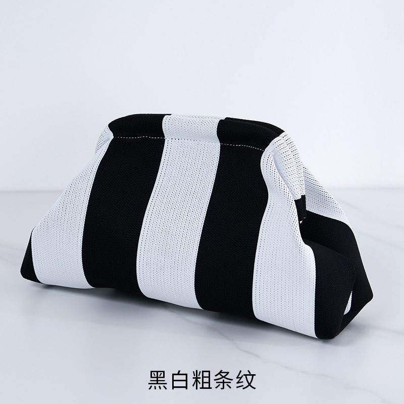 New 2024 Knit Tote Bag Striped Cloud Large Capacity Everyday Color Block Clip on Bag Cross Border Hit Bags for Women
