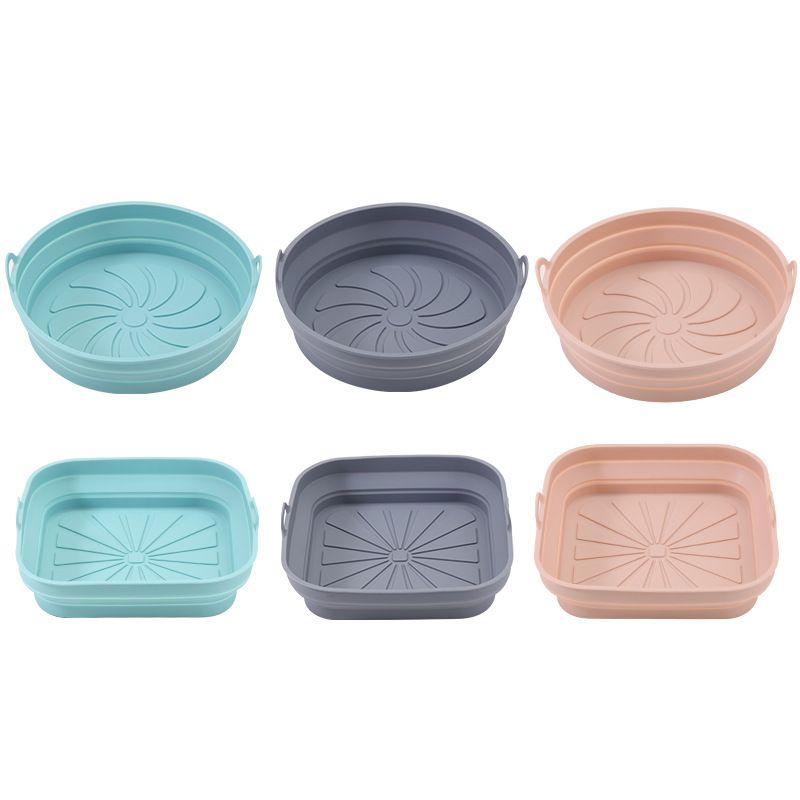 Air Fryer Silicone Basket Pot Square Foldable Airfryer Oven Baking Tray Mold Liner Reusable Oil-Free Kitchen Cooking Accessories