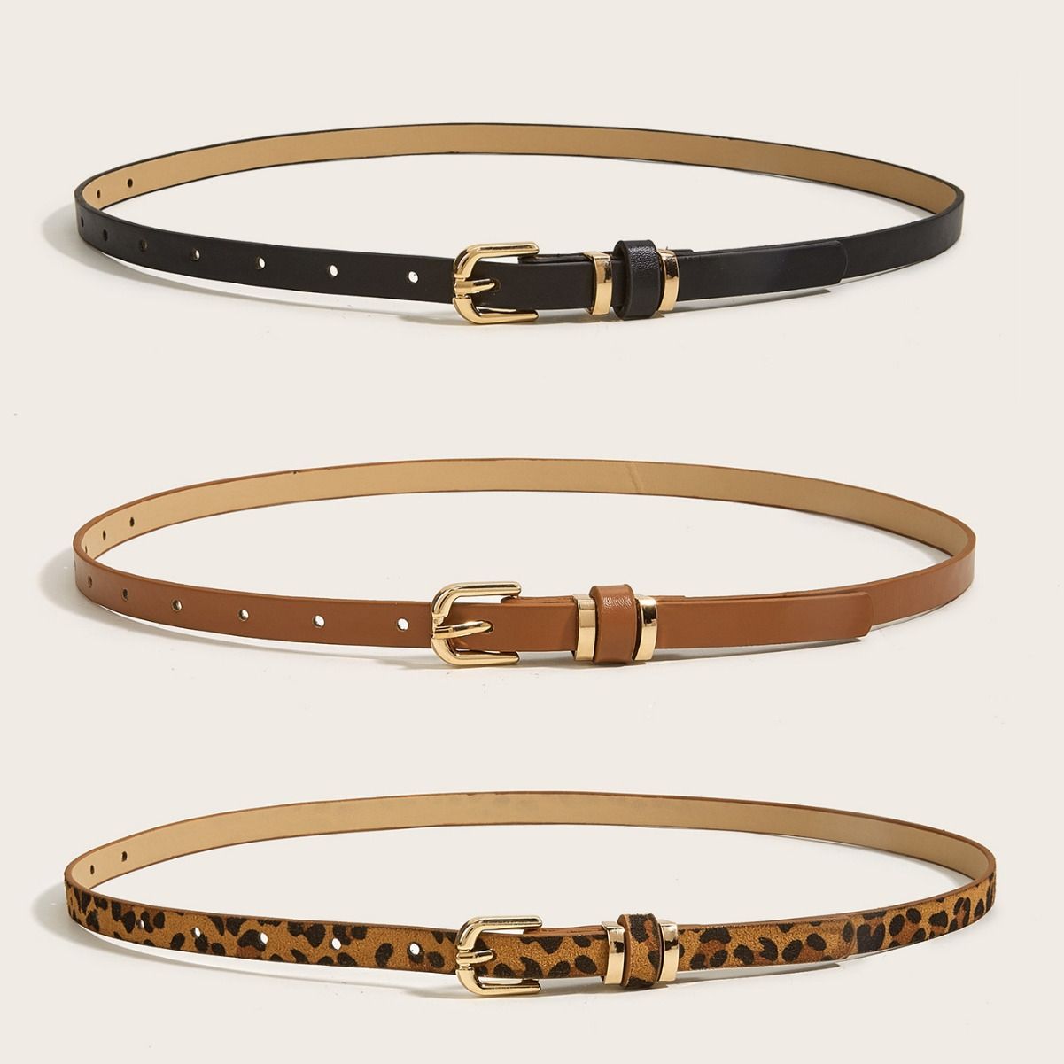 Retro Thin Belt Wome Versatile Pin Buckle Small Belt Decoration Simple Summer Leopard Print Trouser Belt