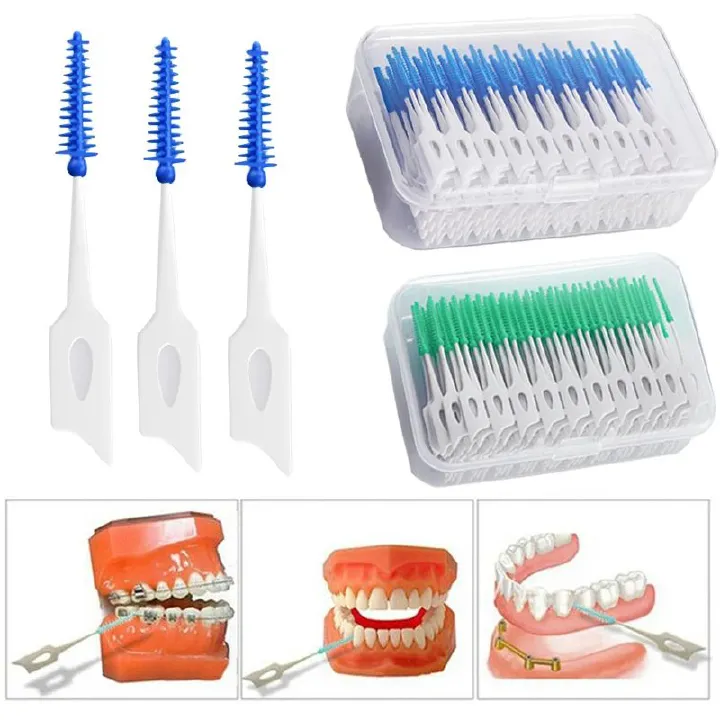 Interdental Silicone Brushes 40 Units Dental Toothpicks Brush Between Teeth Silicone Toothpicks with Thread Oral Cleaning Tools