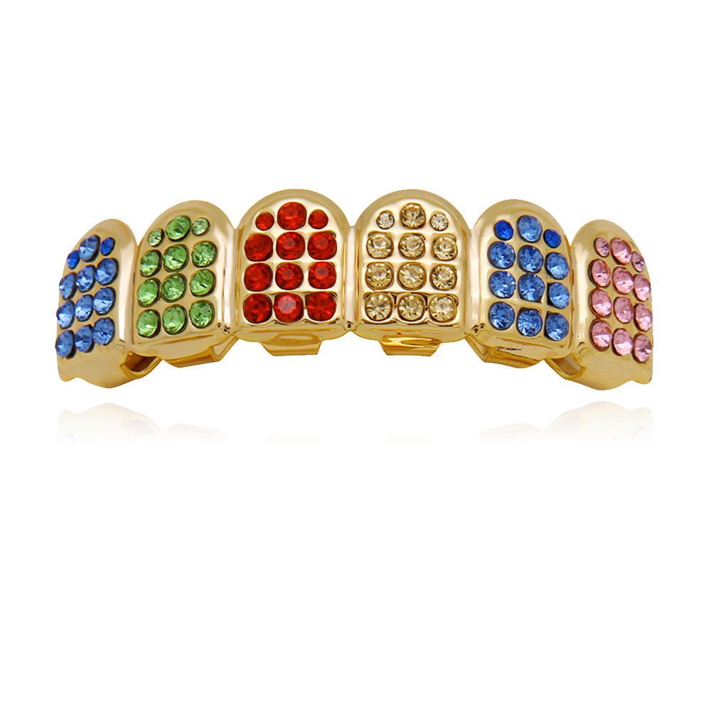 Colorful Crystal Teeth Grillz Top Bottom CZ Gold Grills Dental Hip Hop Halloween Teeth Caps Grill Mouth Body Jewelry