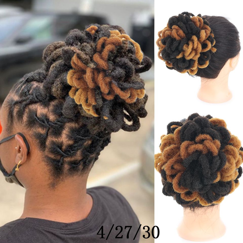 Synthetic DreadLock Afro Puff Hair Bun Chignon Drawstring Ponytail Faux Locs Clip In Pony Tail Hair Pieces for Black Women