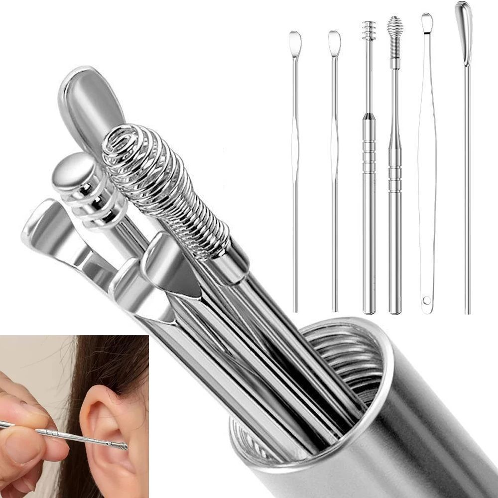 6Pcs/set ear cleaner Ear Wax Pickers  Ear Wax Pickers Stainless Steel Earpick Wax Remover piercing kit earwax Curette Spoon Care Ear Clean Toolear cleaner