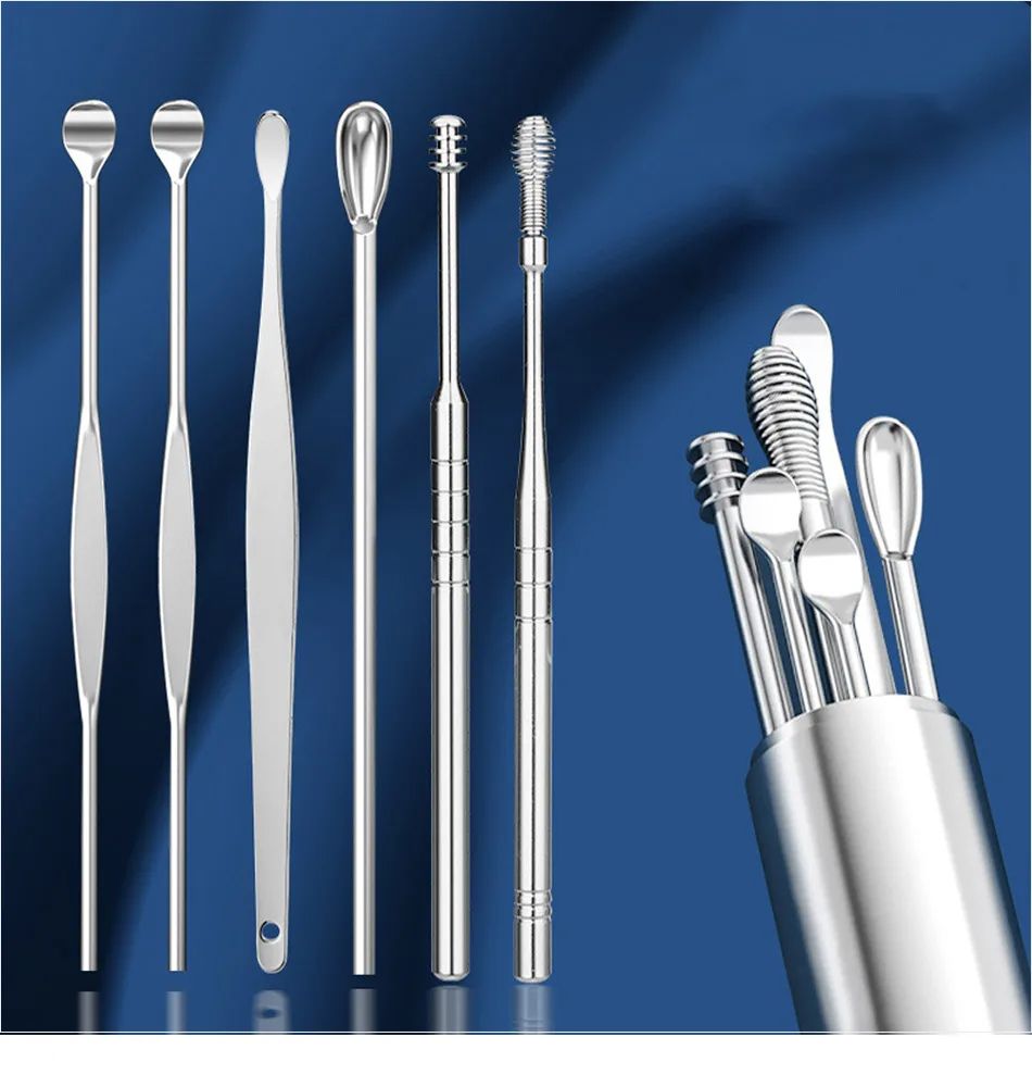 6Pcs/set ear cleaner Ear Wax Pickers  Ear Wax Pickers Stainless Steel Earpick Wax Remover piercing kit earwax Curette Spoon Care Ear Clean Toolear cleaner