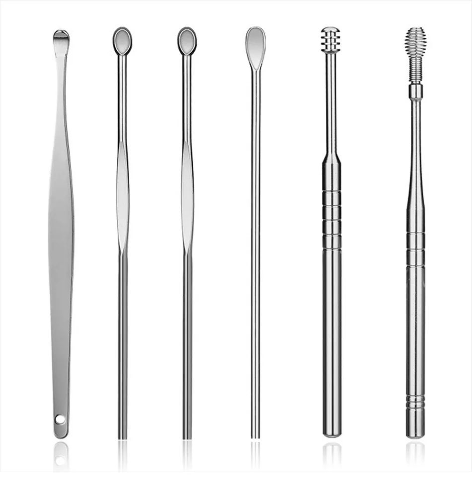 6Pcs/set ear cleaner Ear Wax Pickers  Ear Wax Pickers Stainless Steel Earpick Wax Remover piercing kit earwax Curette Spoon Care Ear Clean Toolear cleaner