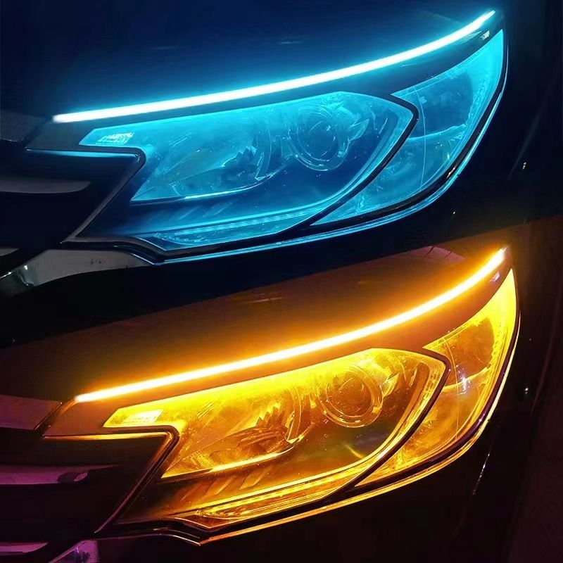 2pcs 30cm LED DRL Car Daytime Running Light Flexible Waterproof Strip Auto Headlights White Turn Signal Yellow Brake Flow Lights 12V