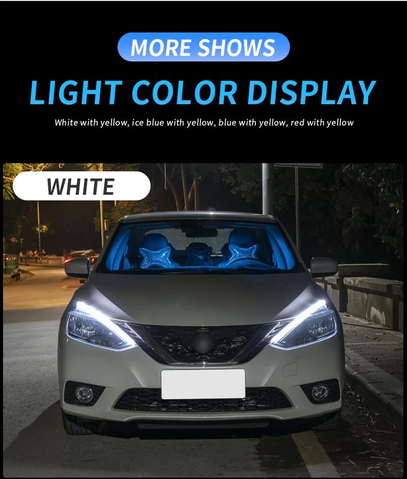 2pcs 60cm LED DRL Car Daytime Running Light Flexible Waterproof Strip Auto Headlights White Turn Signal Yellow Brake Flow Lights 12V