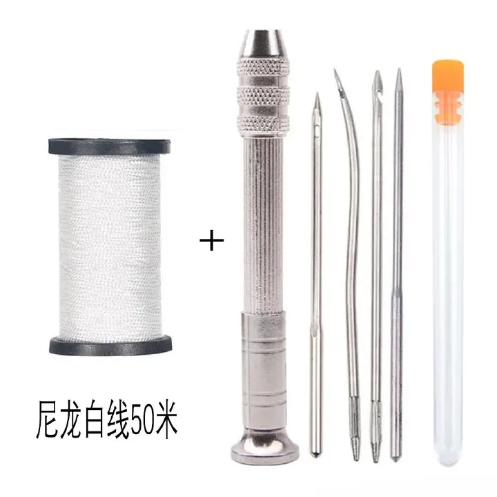 5Pcs/set Leather Sewing Kit Replaceable Needle with Awl Handle Set DIY Leathercraft Shoes Repair Tools Punch Stitching Needles