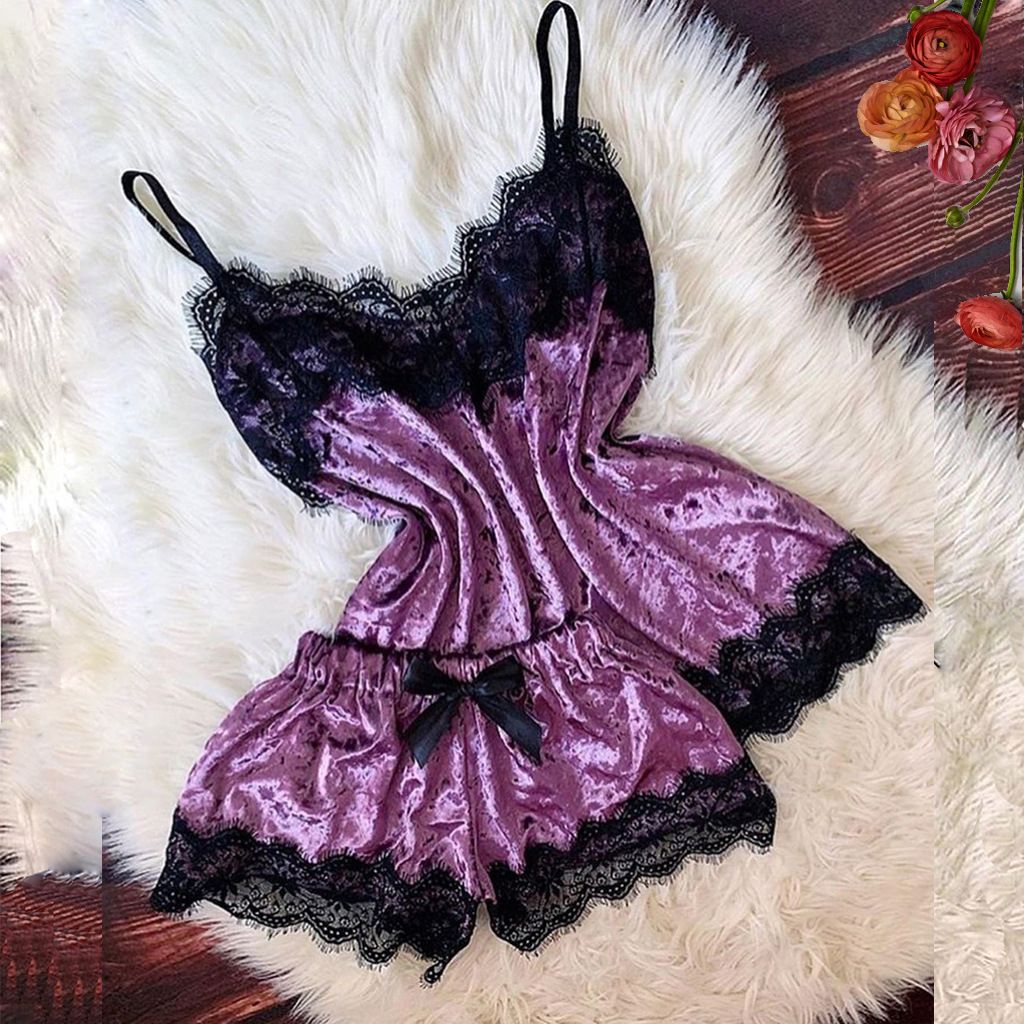 Sexy Lingerie Women Sleep Wear Camisole Bow Shorts V-Neck Tops Velvet Pajamas Sleepwear Women Clothing For Homewear