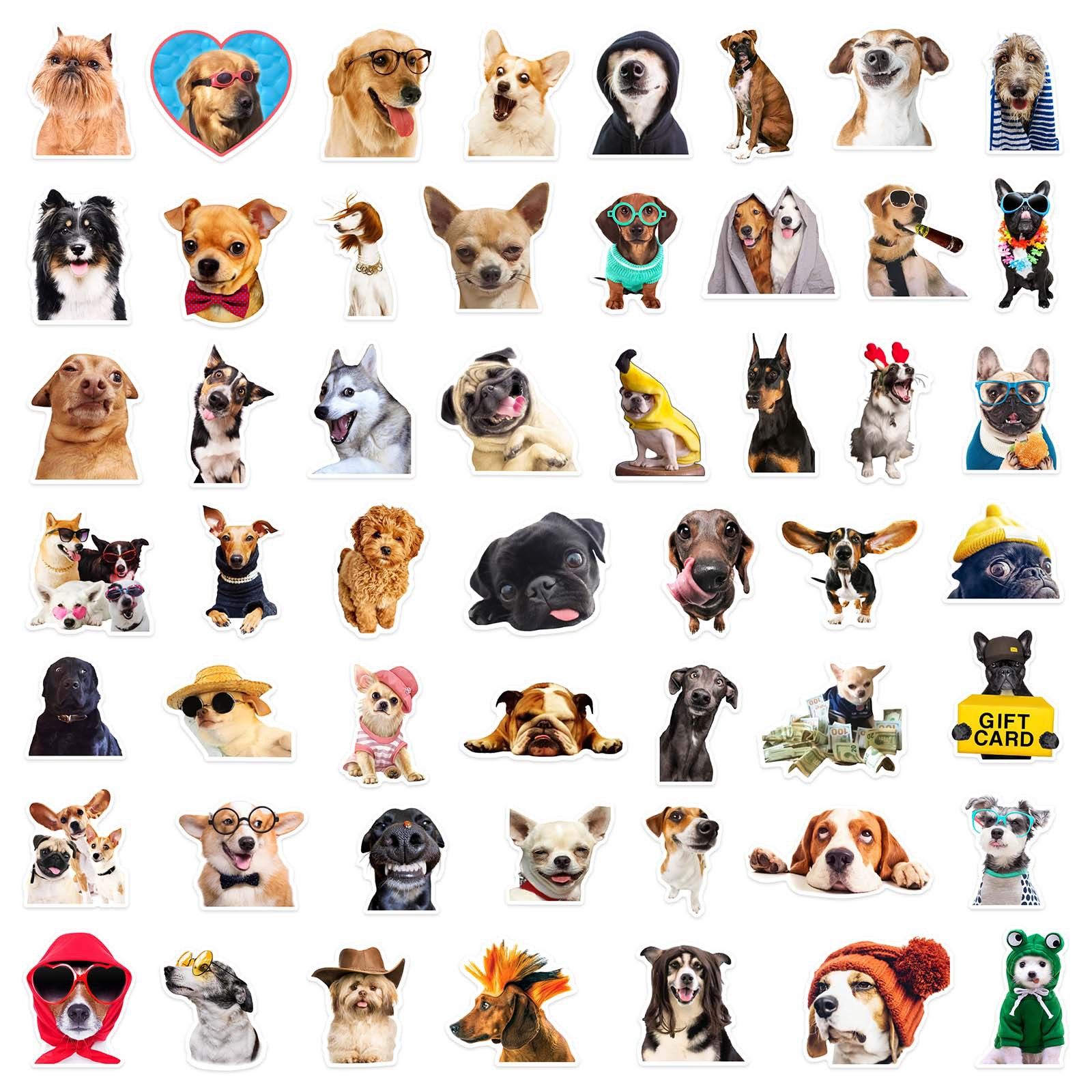 50 pcs Funny Dog Stickers Cartoon Cute Decals Toy Stationery Guitar Phone Bicycle Laptop Luggage Car Graffiti Kids Sticker