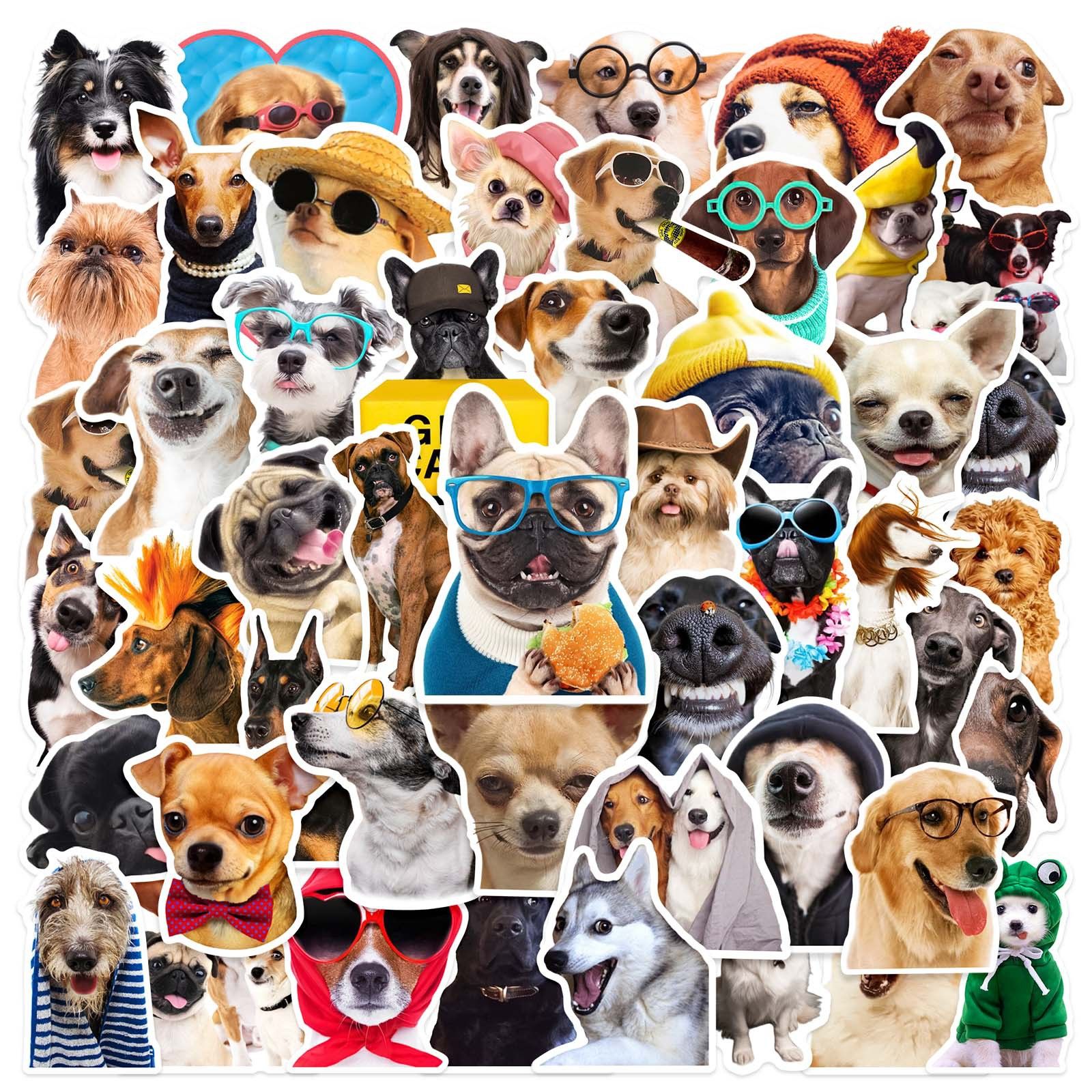 50 pcs Funny Dog Stickers Cartoon Cute Decals Toy Stationery Guitar Phone Bicycle Laptop Luggage Car Graffiti Kids Sticker