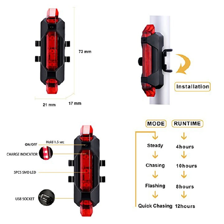 3 PCS Bike Bicycle light Rechargeable LED Taillight USB Cycling light Portable Flash Light