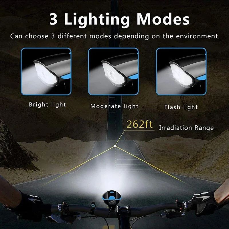 Bicycle Light Front Rechargeable Lamp 120DB Bike horn Light Headlight Waterproof LED MTB Cycling Flashlight Bike Accessories