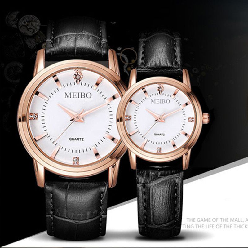 2Pcs/set Couples watches fashion men and women leather belt quartz wrist couple watche watchs ladies