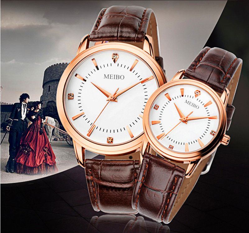 2Pcs/set Couples watches fashion men and women leather belt quartz wrist couple watche watchs ladies