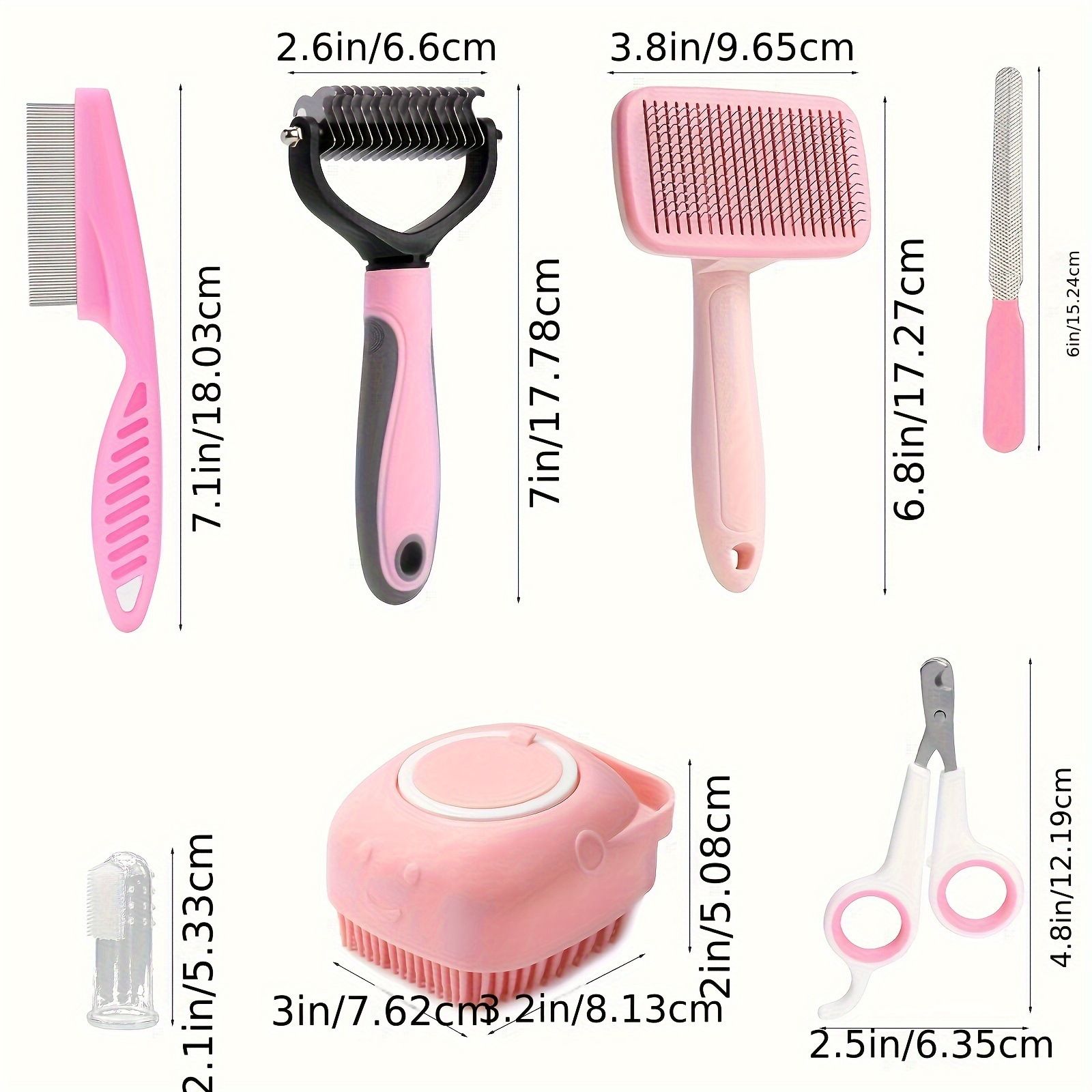 8pcs Dog Brush Grooming Set Pet Cleaning Set Pet Nail Clippers & Files Pet Shampoo Brushes Hair Removal Brushes Toothbrush