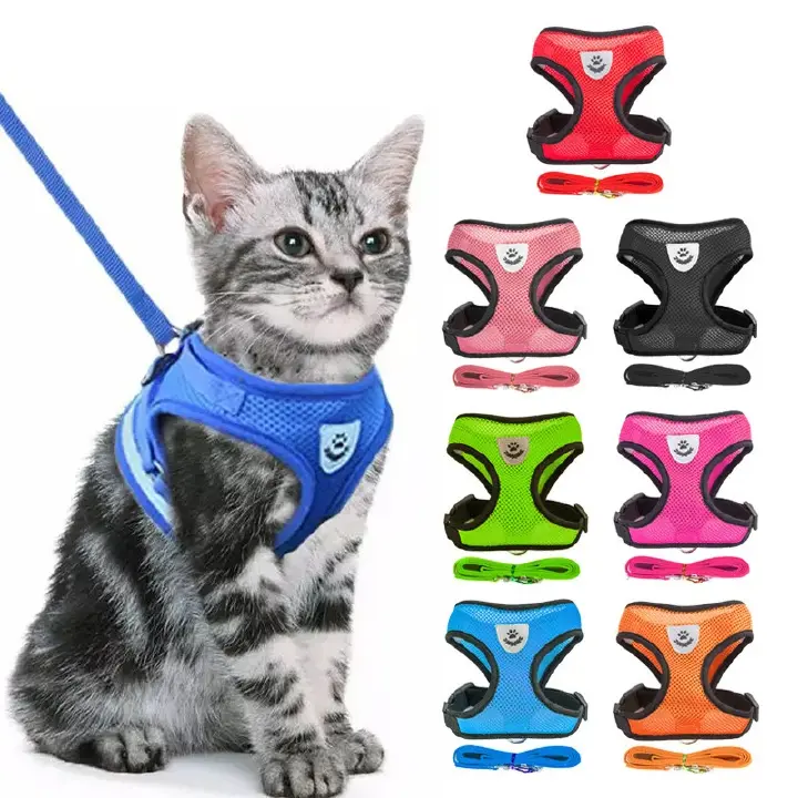 Cat Harness Adjustable Vest Walking Traction Rope Set for Dog Collar Breathable Mesh Harness for Small Medium Cat Dog Pet Lead