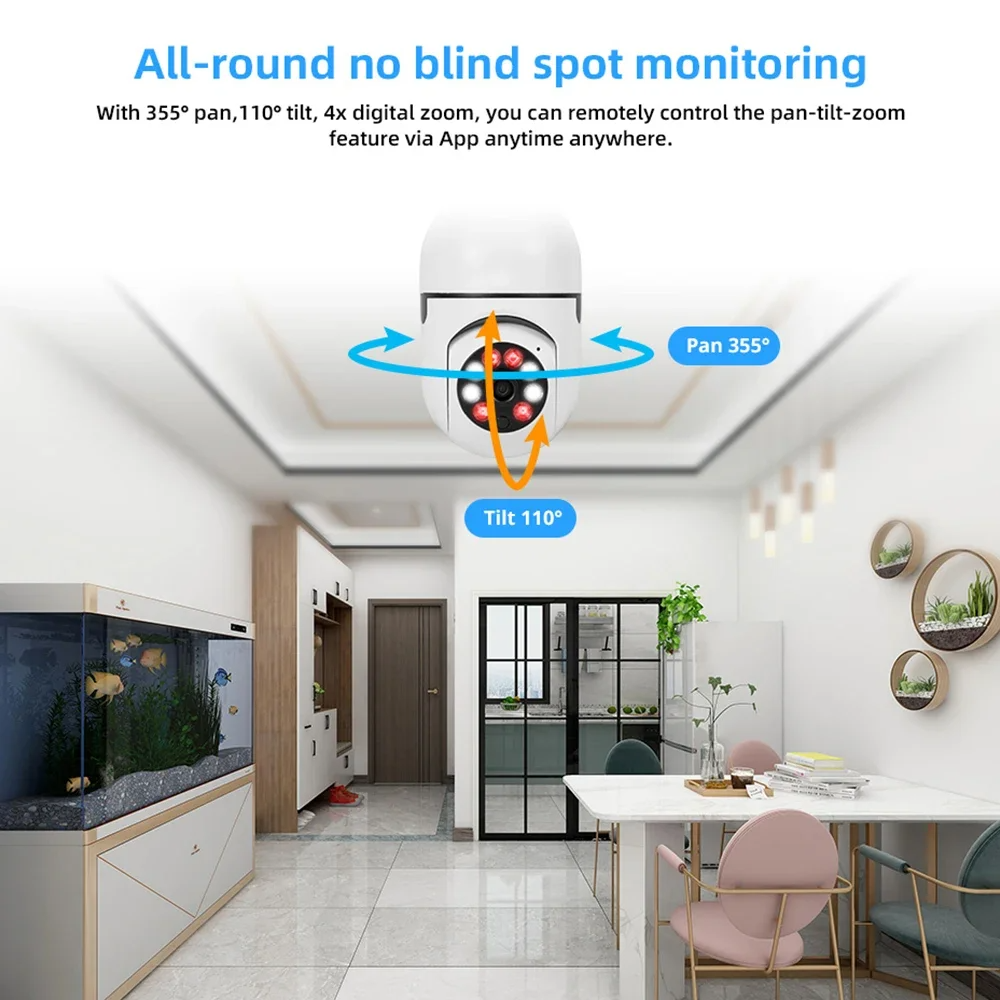 Night vision dual light 360 degree monitoring home LED Light HD 1080P IP Camera wireless panoramic home security WiFi CCTV smart bulb camera two audio night vision cameras（no card）