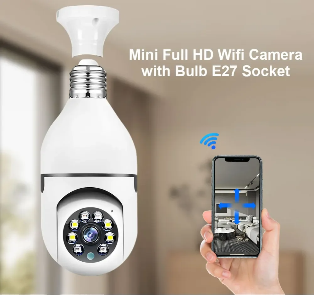 Night vision dual light 360 degree monitoring home LED Light HD 1080P IP Camera wireless panoramic home security WiFi CCTV smart bulb camera two audio night vision cameras（no card）
