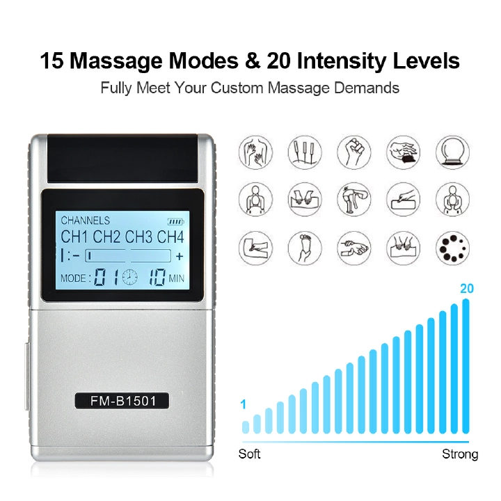 15 Modes 4 Output Electric EMS TENS Machine Muscle Stimulator with Electrode Pads Health Care