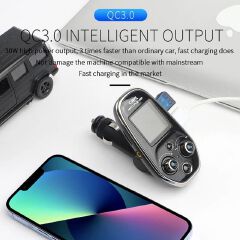 Car MP3 Music Player Bluetooth 5.0 FM Transmitter Wireless Adapter Handsfree Call QC3.0 Fast Charger Support TF Card U Disk