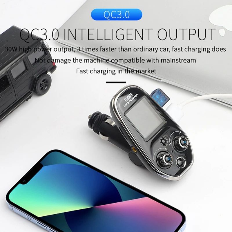 Car MP3 Music Player Bluetooth 5.0 FM Transmitter Wireless Adapter Handsfree Call QC3.0 Fast Charger Support TF Card U Disk