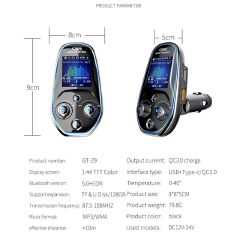 Car MP3 Music Player Bluetooth 5.0 FM Transmitter Wireless Adapter Handsfree Call QC3.0 Fast Charger Support TF Card U Disk