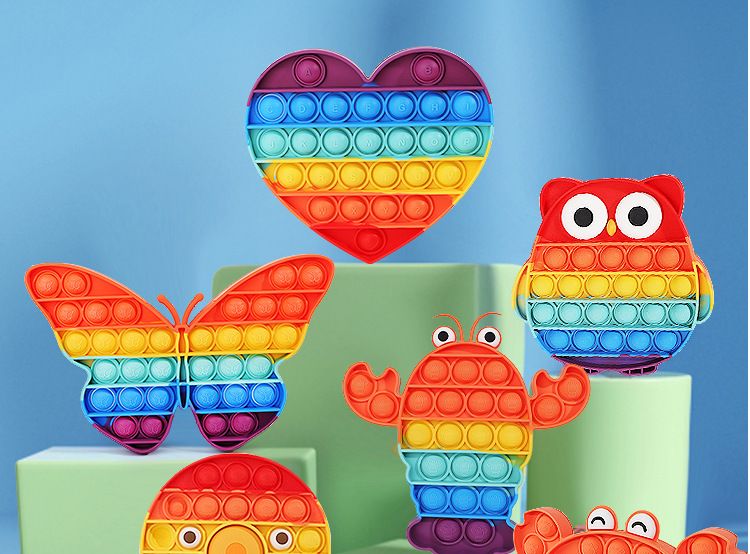 Rainbow Pop Push Bubble Fidget Toys for Boys and Girls, Anti Stress Sensory Toy, Stress Relief Toys New Pop Fidget Push Bubble Fidget Sensory Toy Autism Special Needs Squeeze Funny Dinosaur Owl