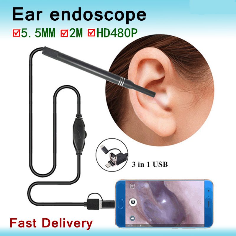 5.5mm In Ear Cleaning Endoscope Spoon Mini Camera Ear Picker EarWax Removal Visual Ear Mouth Nose Otoscope Visual Earwax Cleaning Tool Camera Otoscope Ear Endoscopes