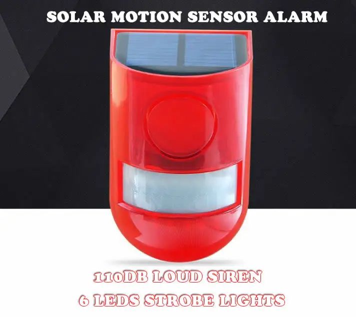 New Solar Infrared Motion Sensor Alarm With 110db Siren Strobe Light For Home Garden Carage Shed Carvan Security Alarm System,Light Warning Solar Alarm IP65 Waterproof Motion Sensor Alarm Lamp