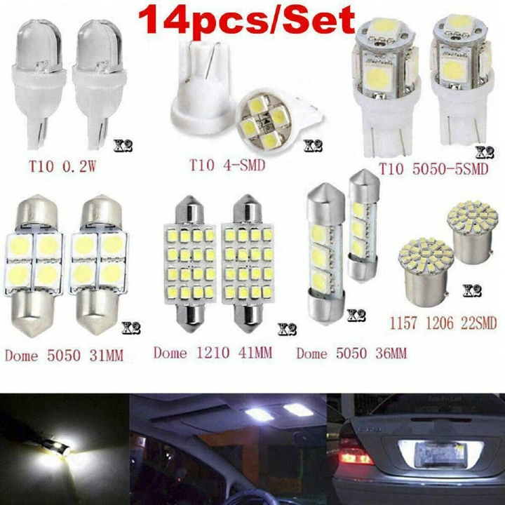 14pcs/28pcs/42PCS Car Interior Package Map Dome License Plate Mixed LED Light Accessories Kits