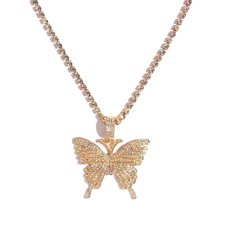 Women's Fashion Sparking Fully Iced Out Crystal Pave Butterfly Pendant Cubic Zircon 3D Butterfly Pendant Necklace Fashion Jewelry for Women Bling Tennis Chain Crystal Choker